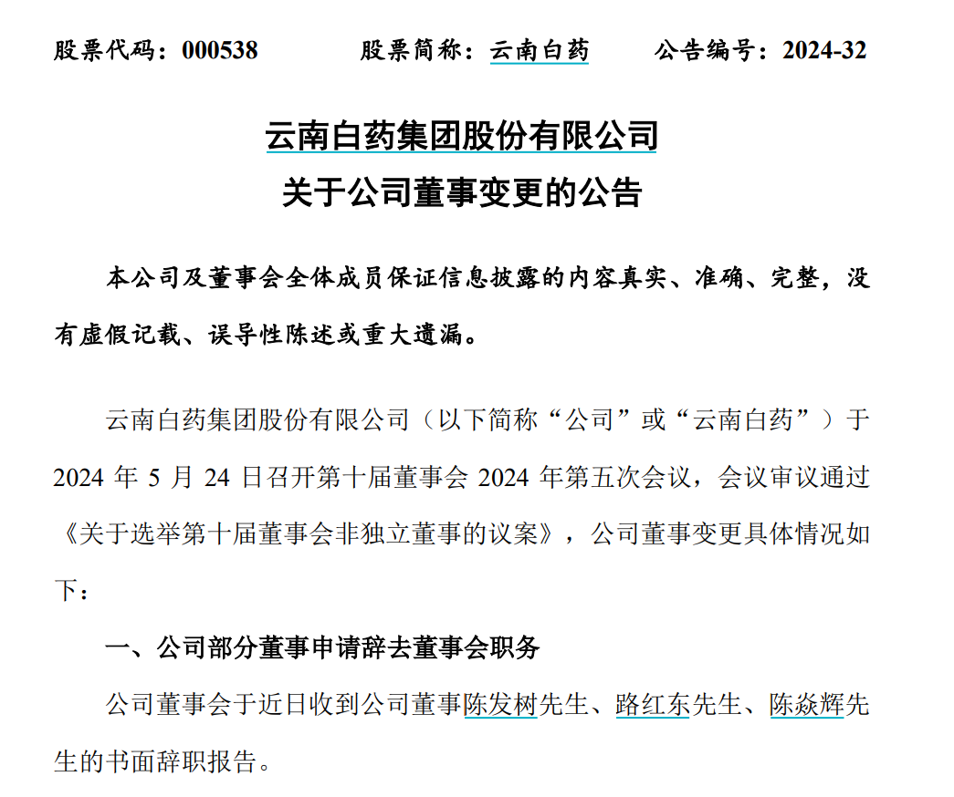 福建前首富父子 退出云南白药董事会！