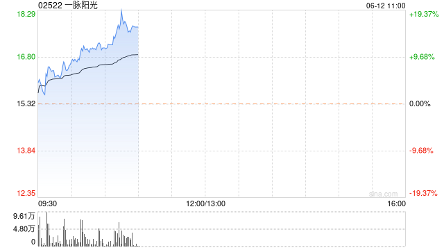 一脉阳光早盘持续上涨逾10% 公开发售一阶段获336.33倍认购