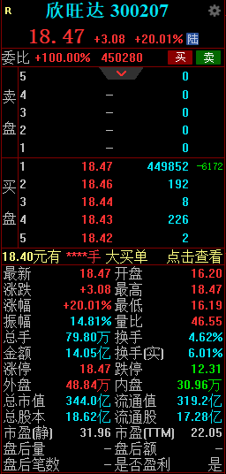 近290亿龙头放大招 欣旺达早间快速拉升触及涨停