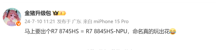 曝AMD将推锐龙7 8745HS处理器 为8845HS阉割NPU