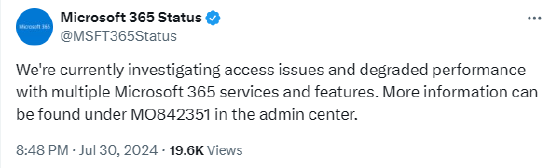 微软：正在调查365访问问题和性能下降