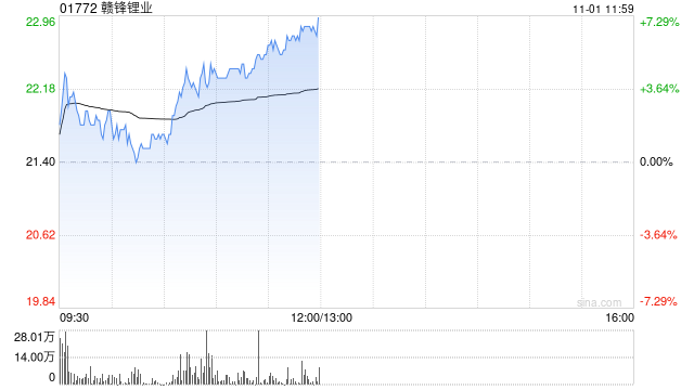 赣锋锂业早盘涨超6% 控股子公司计划引入产业基金